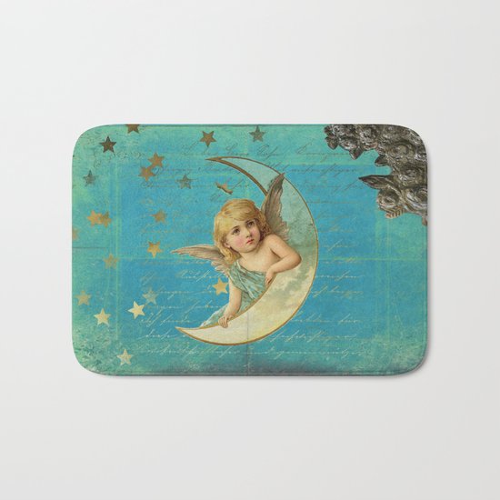 Vintage-Shabby-chic- Beautiful Christmas angel on aqua backround Bath Mat