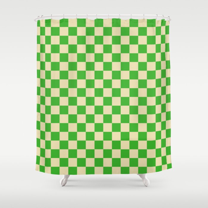 Psychedelic Checkerboard in Green and Cream Shower Curtain