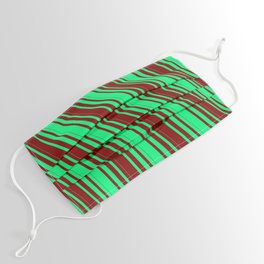 [ Thumbnail: Green & Maroon Colored Striped/Lined Pattern Face Mask ]