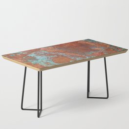 Tarnished Metal Copper Aqua Texture - Natural Marbling Industrial Art  Coffee Table
