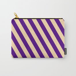 [ Thumbnail: Indigo & Tan Colored Stripes Pattern Carry-All Pouch ]