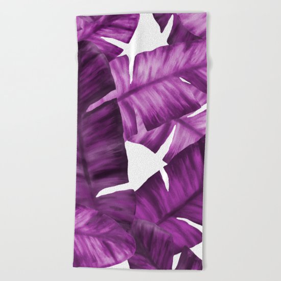 Pink Tropical Banana Leaves Pattern Beach Towel