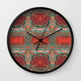 Coral Red Teal Modern Agate Damask Abstract Wall Clock