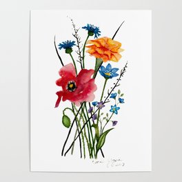 Wild Flowers, Watercolour Painting Poster