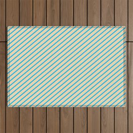 [ Thumbnail: Tan and Deep Sky Blue Colored Lines Pattern Outdoor Rug ]