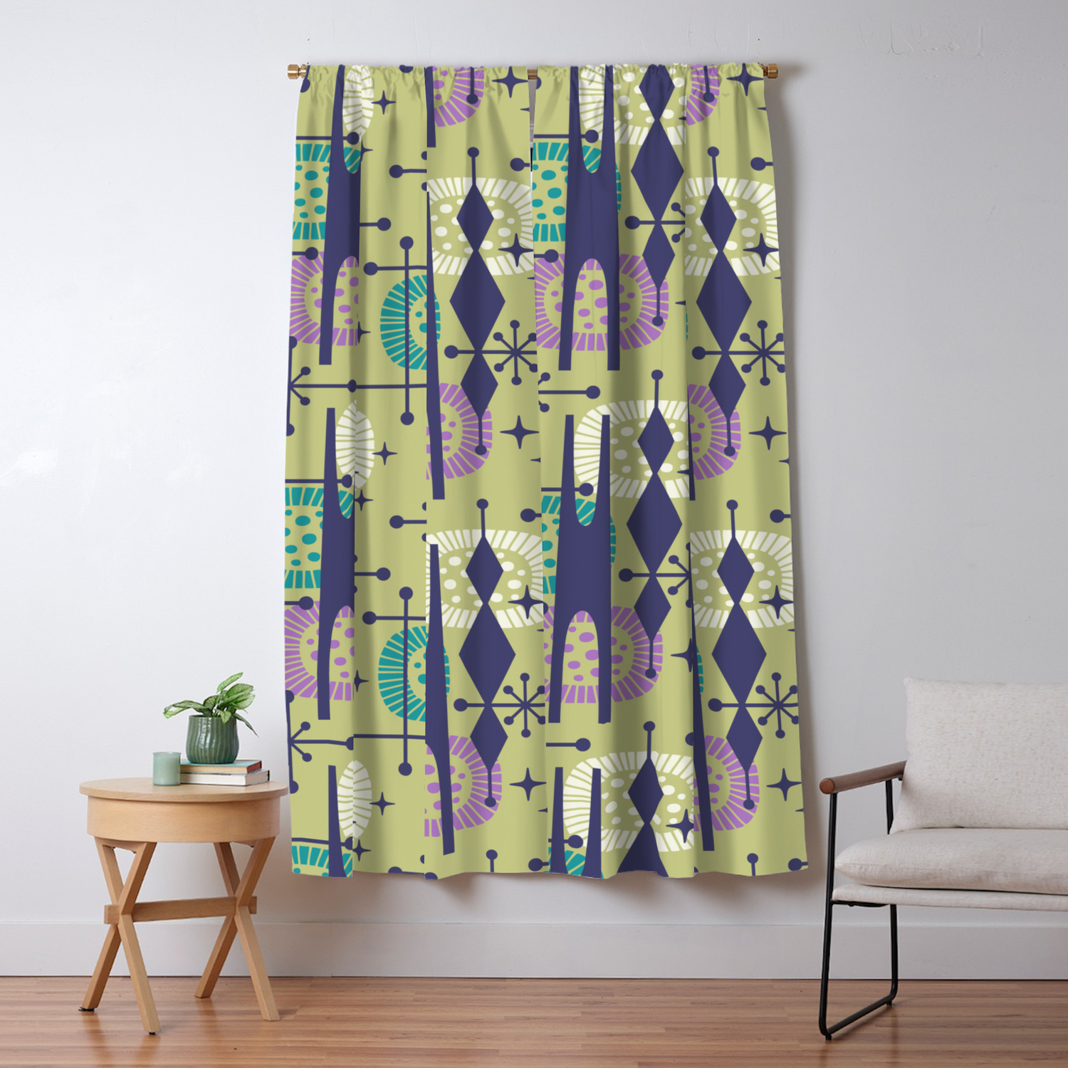 Retro Atomic Mid Century Pattern Blue Green Purple And Turquoise