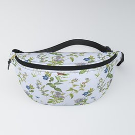 Periwinkle Flowers Meadow on The Blue Sky - Vintage Botanical Illustration Collage  Fanny Pack
