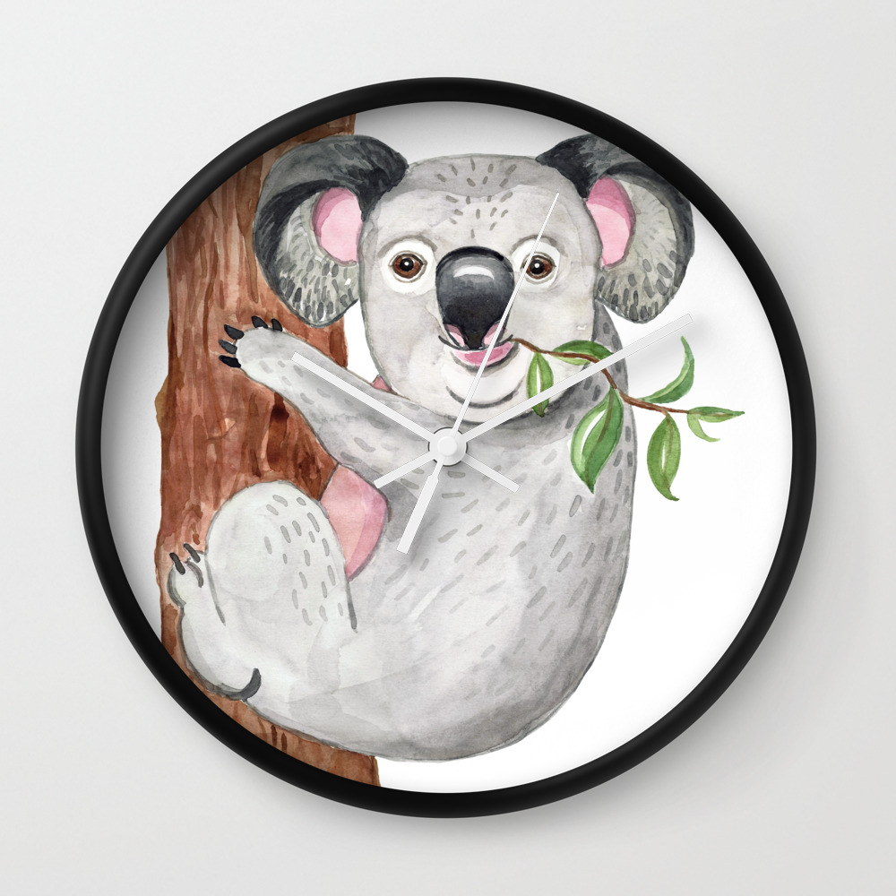 Cute koala bear Art Print Watercolor Painting Illustration Australia Wild  Animal Tropical Wall Clock by Nekotangerine | Society6