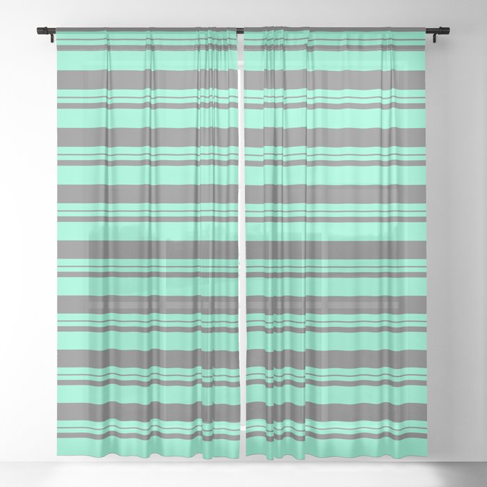 Aquamarine & Dim Gray Colored Lines Pattern Sheer Curtain