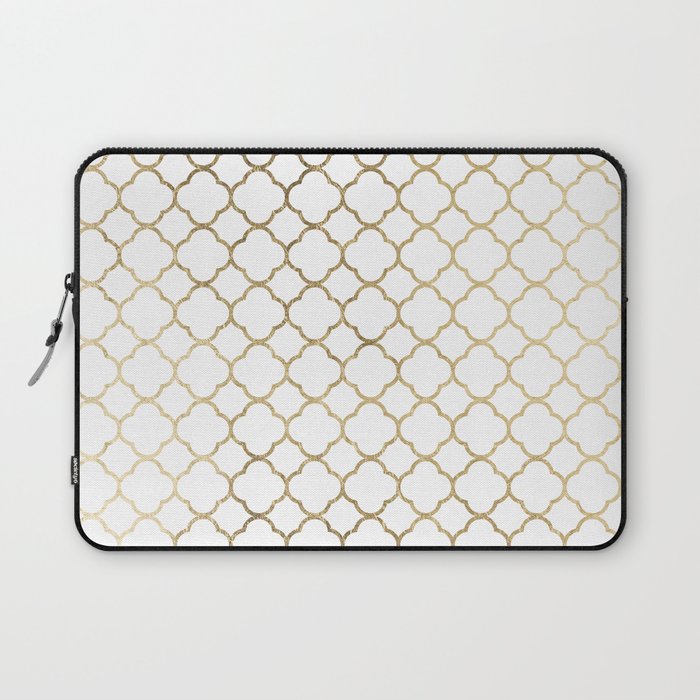 Elegant stylish white faux gold quatrefoil Laptop Sleeve