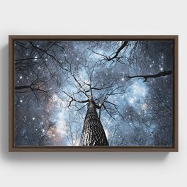 Wintry Trees Galaxy Skies Steel Blue Framed Canvas