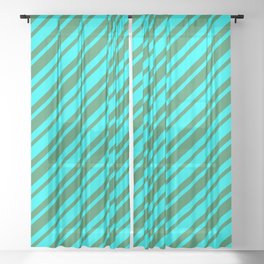 [ Thumbnail: Cyan & Sea Green Colored Lines Pattern Sheer Curtain ]