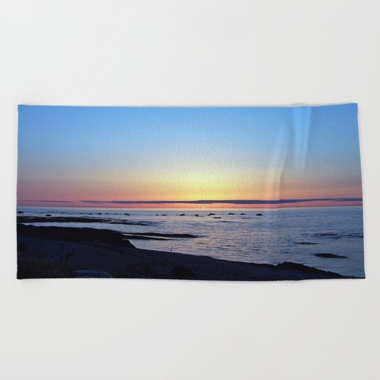 Sun Sets up the River, Across the Sea Beach Towel