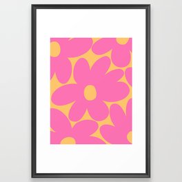 Retro Daisy Flowers in Pink Pale Marigold #1 #floral #pattern #decor #art #society6 Framed Art Print
