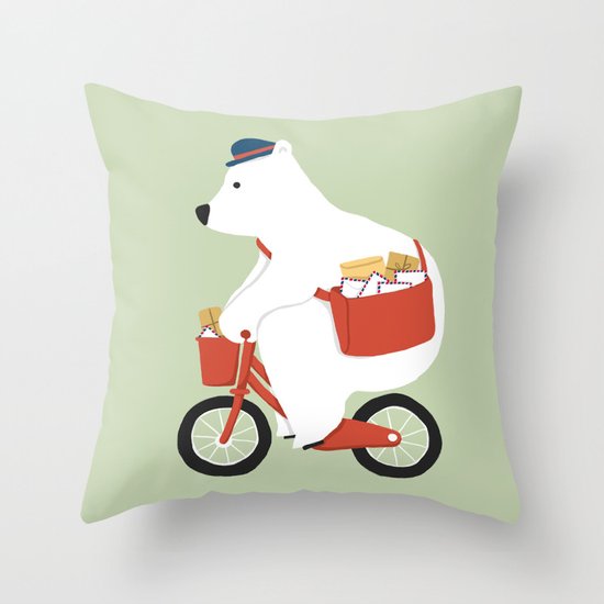 Polar bear postal express Throw Pillow