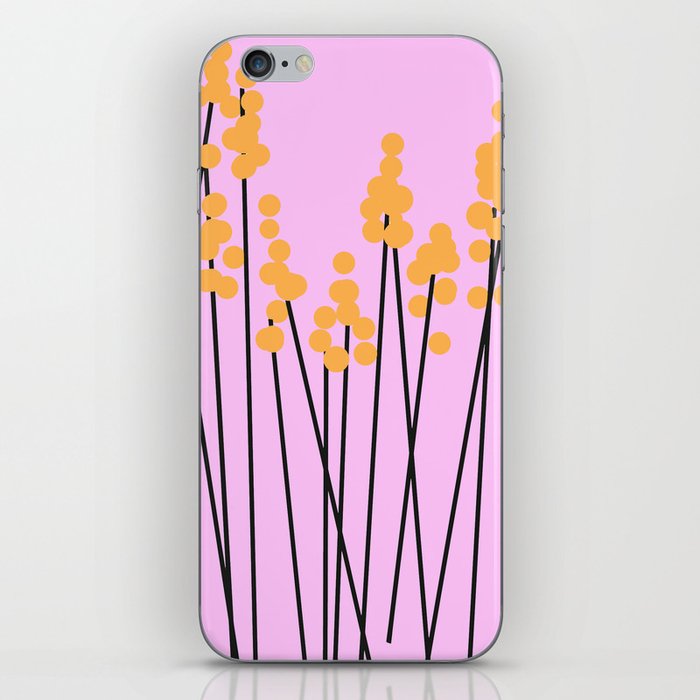 Hello Spring! Yellow/Black Retro Plants Cute Baby Pink Background #decor #society6 #buyart iPhone Skin