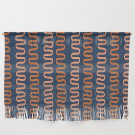 Abstract Shapes 266 in Navy Blue and Orange (Snake Pattern Abstraction) Wall Hanging