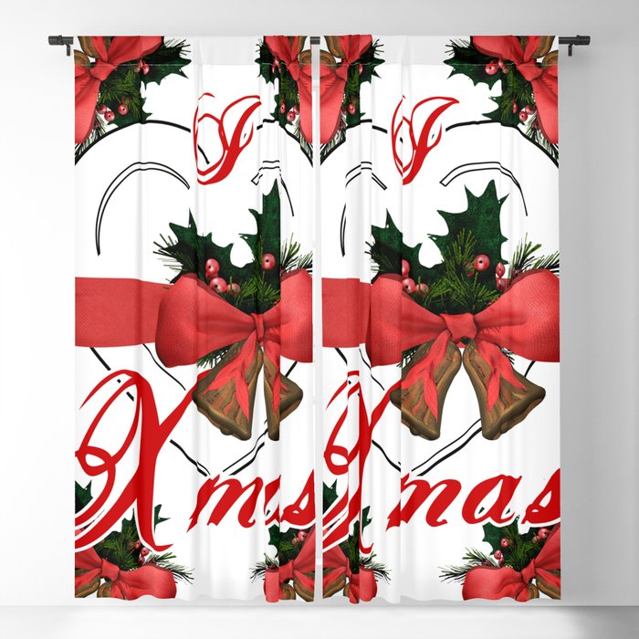 I Love Xmas Heart With Red Ribbon And Golden Christmas Bells
