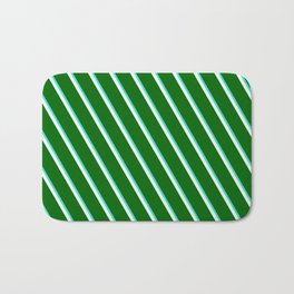 [ Thumbnail: Turquoise, Mint Cream & Dark Green Colored Lined/Striped Pattern Bath Mat ]