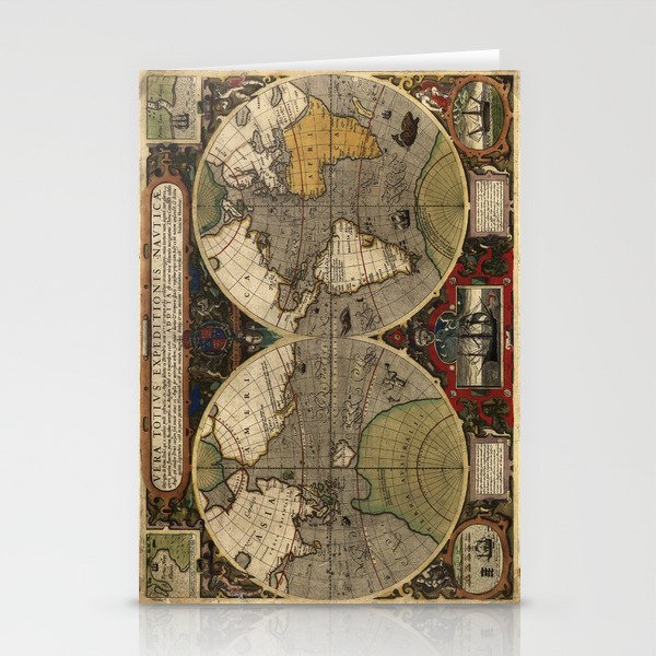 1595 Vera Totius Expeditionis Nauticae - Map of Sir Francis Drake's Circumnavigation of the Globe Stationery Cards