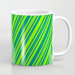 [ Thumbnail: Chartreuse & Teal Colored Stripes/Lines Pattern Coffee Mug ]
