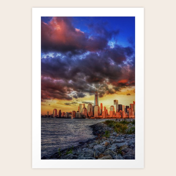 Nyc Sunset Oil Painting Manhattan Brooklyn World Trade Center