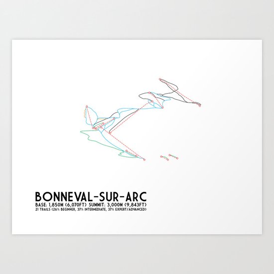 Bonneval Sur Arc, Savoie, FRA - North American Edition - Minimalist Trail Art Art Print