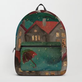 Cozy roof Backpack | Cozy, Redroof, Roof, Rain, Curated, Goldrain, Regen, Red, House, Painting 