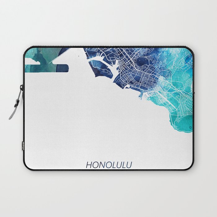 Honolulu Hawaii Ohio Map Navy Blue Turquoise Watercolor USA States Maps Laptop Sleeve