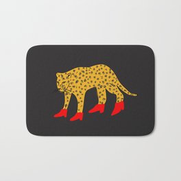 Red Boots Bath Mat | Funny, Red, Leopardprint, Comic, Graphicdesign, Pattern, Digital, Vector, Cheetah, Cartoon 