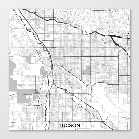 Tucson Map Gray Canvas Print
