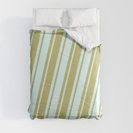 [ Thumbnail: Dark Khaki & Light Cyan Colored Pattern of Stripes Comforter ]