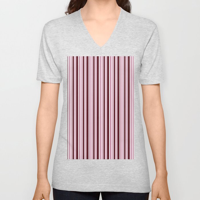 Burgundy Stripes I  V Neck T Shirt