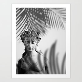 Shadowy Woman - Black and White Photography Art Print | Botanical, Woman, Face, Photo, Statue, Neoclassical, Beauty, Female, Shadows, Palmtree 