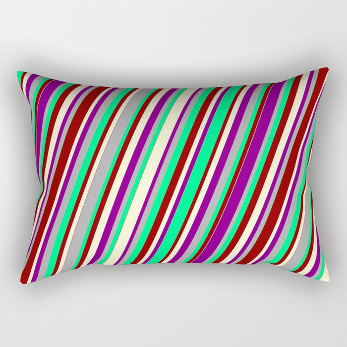 Colorful Dark Gray, Green, Dark Red, Light Yellow, and Purple Colored Lined/Striped Pattern Rectangular Pillow