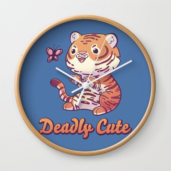 Deadly Cute Tiger // Kawaii, Big Cat, Animals Wall Clock