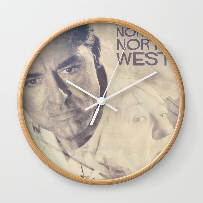 North by Northwest, Alfred Hitchcock, vintage movie poster, Cary Grant, minimalist Wall Clock