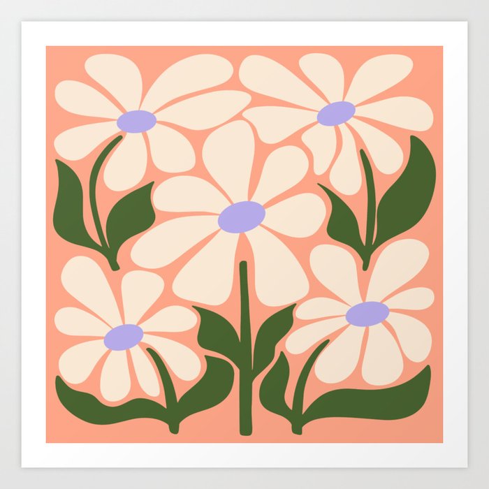 ❁ Daisy ❁ページ Oh, Daisy! Peach, off-white, purple and green Framed Canvas