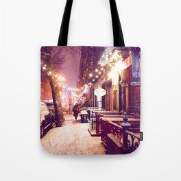 Winter Night with Snow in the East Village New York City Tote Bag