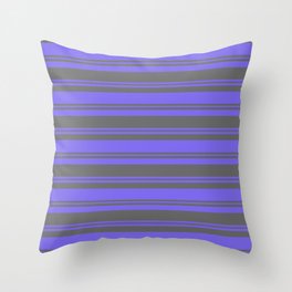 [ Thumbnail: Medium Slate Blue and Dim Gray Colored Pattern of Stripes Throw Pillow ]