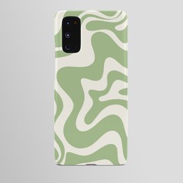 Retro Liquid Swirl Abstract Pattern in Light Sage Green and Cream Android Case