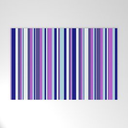 [ Thumbnail: Colorful Blue, Powder Blue, Orchid, Dark Slate Blue & Mint Cream Colored Lined/Striped Pattern Welcome Mat ]