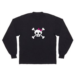 Girl pirate skull and bones with pink ribbon hair bow Long Sleeve T-shirt