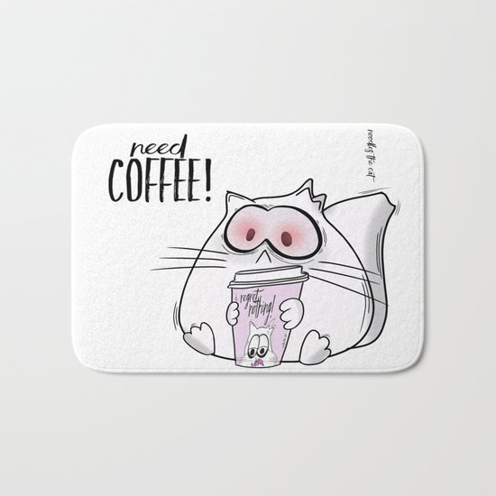 Noodles the Cat needs Coffee! Bath Mat