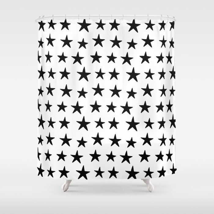 Star Pattern Black On White Shower Curtain