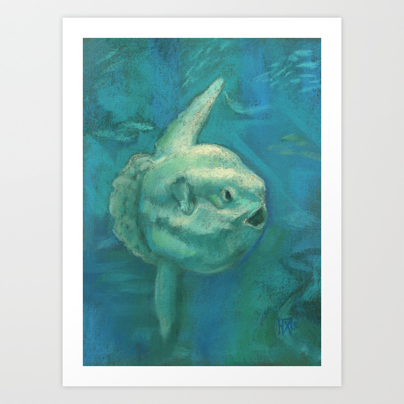 Sun Fish Mola Mola Underwater Animals Pastel Painting Art Print