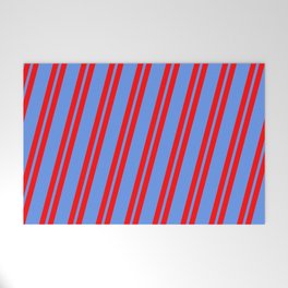 [ Thumbnail: Red and Cornflower Blue Colored Lines Pattern Welcome Mat ]