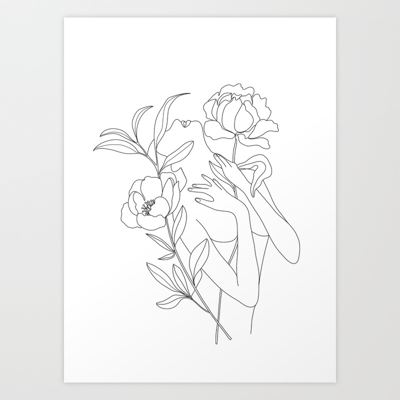 Minimal Line Art Woman With Peonies Art Print By Nadja1 Society6,Easy Dog Tricks Step By Step