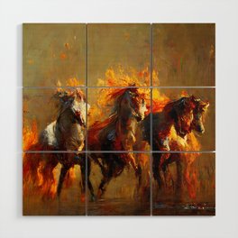 Flaming Horses Wood Wall Art