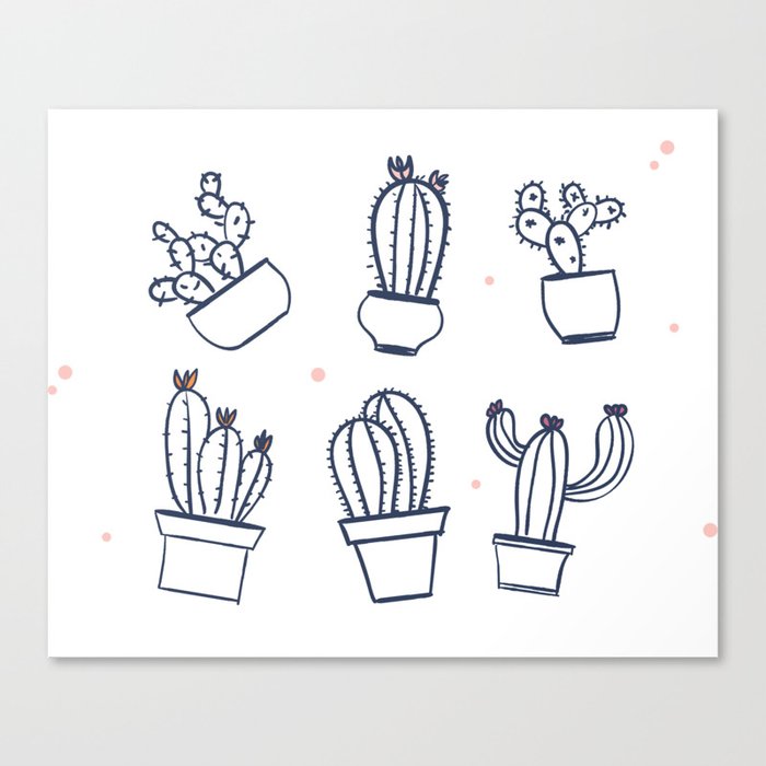 Cute Cacti Doodles Canvas Print By Highdesign Society6